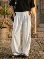 Классические брюки мужские широкого кроя Чисто белые — Диагональ — изображение 6